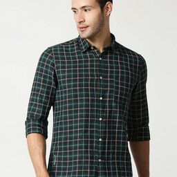 Pepe Jeans Men Green Tartan Checked Cotton Linen Casual Shirt-image-106