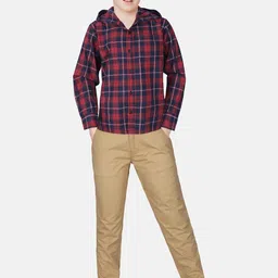 Gini and Jony Boys Red Tartan Checks Checked Cotton Casual Shirt-image-87