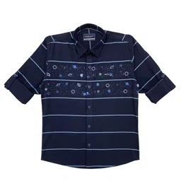 CAVIO Boys Blue Horizontal Stripes Striped Casual Shirt-image-25
