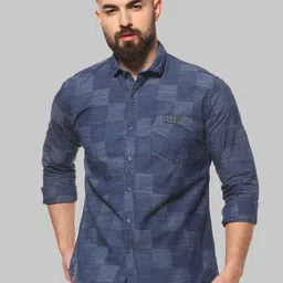 Campus Sutra Blue Checked Classic Fit Cotton Casual Shirt-image-56