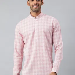 MR BUTTON Mandarin Collar Checked Straight Kurta-image-8