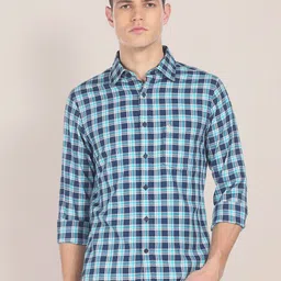 U S Polo Assn Men Navy Blue & White Tailored Fit  Checked Casual Shirt-image-10