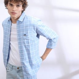 The Indian Garage Co Men Blue & White Slim Fit Checked Casual Shirt-image-89