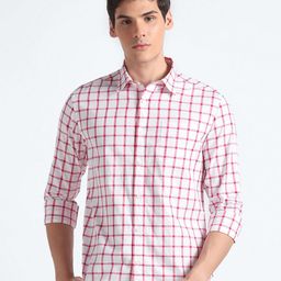 Flying Machine Slim Fit Windowpane Checks Pure Cotton Casual Shirt-image-59