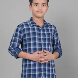 Crimsoune Club Boys Slim Fit Tartan Checked Casual Shirt-image-93