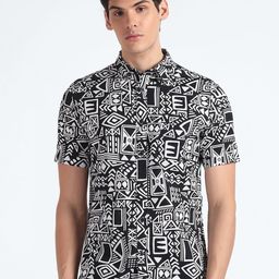 Flying Machine Slim Fit Abstract Printed Pure Cotton Casual Shirt-image-97