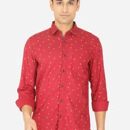 JADE BLUE Men Red & Yellow Slim Fit Printed Pure Cotton Casual Shirt-image-42