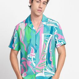 KISSOSS Classic Slim Fit Abstract Printed Casual Shirt-image-51
