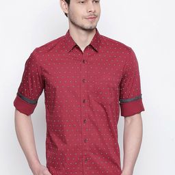 Basics Men Maroon Slim Fit Printed Casual Shirt-image-75
