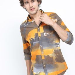 KETCH Men Yellow & Grey Slim Fit Printed Cotton Casual Shirt-image-92