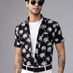 HIGHLANDER Men Black & White Slim Fit Printed Casual Shirt-image-74