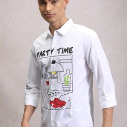 KETCH White Slim Fit Graphic Printed Cotton Casual Shirt-image-14