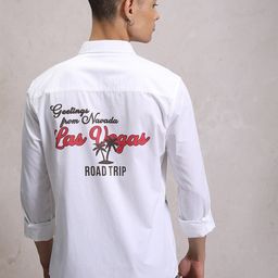 KETCH White Slim Fit Graphic Printed Cotton Casual Shirt-image-0