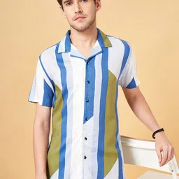 Urban Ranger by pantaloons Slim Fit Abstract Printed Cuban Collar Cotton Casual Shirt-image-66