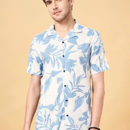 Urban Ranger by pantaloons Slim Fit Floral Printed Cuban Collar Cotton Casual Shirt-image-58