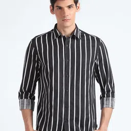 Flying Machine Vertical Striped Slim Fit Cotton Casual Shirt-image-16