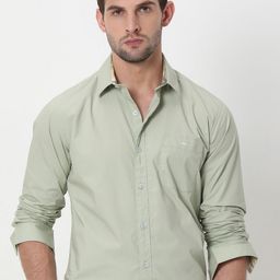 Mufti Spread Collar Slim Fit Opaque Cotton Casual Shirt-image-60