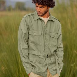 Andamen Premium Regular Fit Spread Collar Linen Casual Shacket-image-11