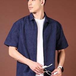V-Mart Men Boxy Fit Spread Collar Textured Cotton Casual Shirt-image-97