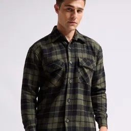 MISCHIEF MONKEY Men Classic Spread Collar Tartan Checked Cotton Boxy Casual Shirt-image-7