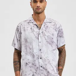 Snitch Men Relaxed Cuban Collar Abstract Printed Casual Shirt-image-89