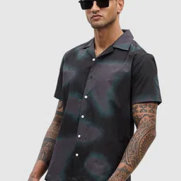Snitch Men Relaxed Boxy Fit Cuban Collar Abstract Printed Casual Shirt-image-85