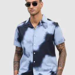 Snitch Men Relaxed Boxy Fit Cuban Collar Abstract Printed Casual Shirt-image-42