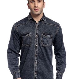 Hangup Spread Collar Faded Slim Fit Denim Casual Shirt-picture-19