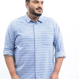 HIGHLANDER Men Plus Size Horizontal Stripes Casual Cotton Shirt-image-25