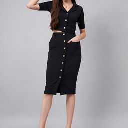 SIDYAL V-Neck Cropped Blazer & Button Skirt Co-Ords-image-7