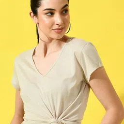 CHARMGAL V-Neck Cotton T-Shirt-image-18