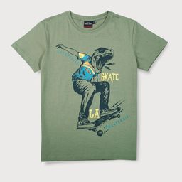 Gini and Jony Boys Olive Green Printed T-shirt-image-60