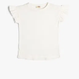 Koton Girls Round Neck Flutter Sleeves Cotton T-shirt-image-6