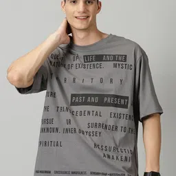 THE HOLLANDER Typography Printed Oversized Fit Drop-Shoulder Pure Cotton T-shirt-image-5