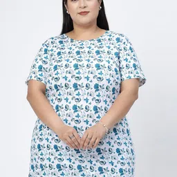plusS Round Neck Short Sleeves Floral Printed Cotton Regular Fit Plus Size T-shirt-image-62