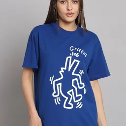 GRIFFEL Graphic Printed Drop-Shoulder Sleeves Cotton T-shirt-image-97