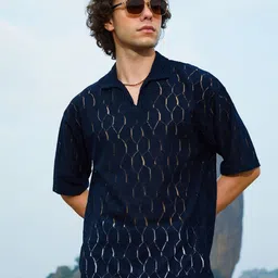 Campus Sutra Men Self Design Polo Collar Cotton T-shirt-image-51