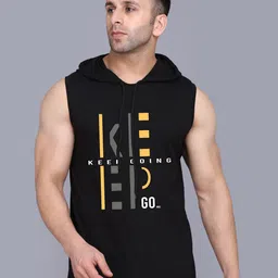 SLOWLORIS Typography Printed Hooded Sleeveless Regular Fit T-shirt-image-64