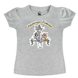 Tom & Jerry by Wear Your Mind Girls Grey Henley Neck Raw Edge T-shirt-image-89