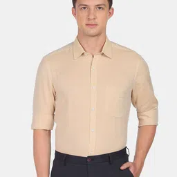 Arrow Men Beige Solid Regular Fit Formal Shirt-image-21
