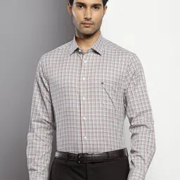 Tommy Hilfiger Grid Tattersall Checked Pure Cotton Formal Shirt-image-95