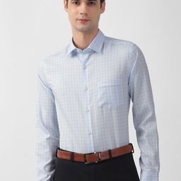 Peter England Elite Men Blue Slim Fit Gingham Checked Pure Cotton Formal Shirt-image-26
