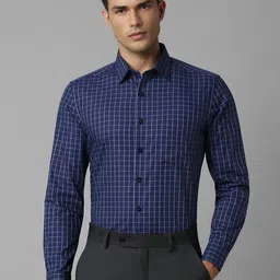 Louis Philippe Men Checked Pattern Spread Collar Slim Fit Formal Shirt-1