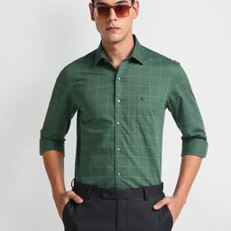 Arrow Slim Fit Checked Spread Collar Cotton Twill Formal Shirt-image-22