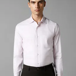 Louis Philippe Classic Fit Micro Checks Spread Collar Chest Pocket Cotton Formal Shirt-image-58