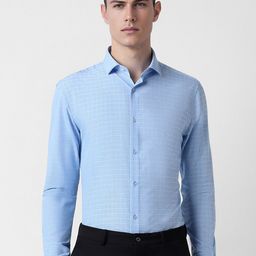 Peter England Checked Cutaway Collar Long Sleeves Formal Shirt-image-100