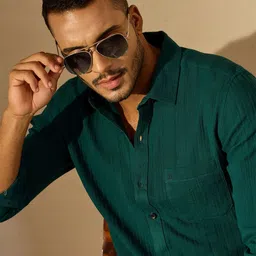DENNISON Men Self Design Spread Collar Long Slevees Casual Shirt-image-6
