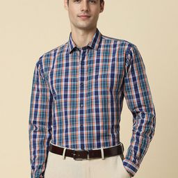 Allen Solly Checked Slim Fit Spread Collar Cotton Curved Formal Shirt-image-25