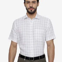JADE BLUE Checked Pure Linen Formal Shirt-image-17