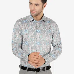 JB STUDIO Slim Fit Ethnic Motifs Printed Spread Collar Cotton Formal Shirt-image-78